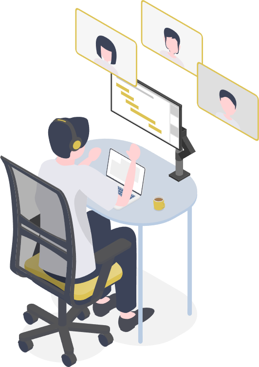 オンラインミーティングに対応する男性